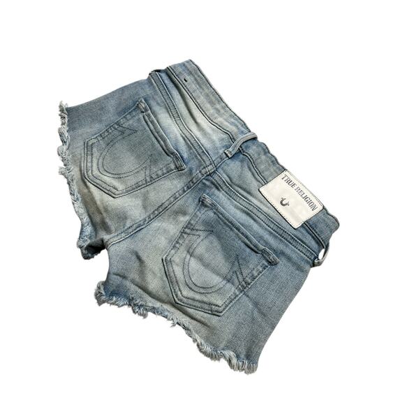 True Religion Women's Joey Denim Cutoff Denim Shorts in Blue Moon size 23 - Y2K - Picture 11 of 13